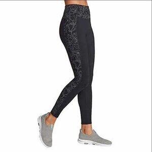 NWOT!!   SKECHERS Black/Gray Floral GoWalk High Waisted Legging, Pockets, Size S